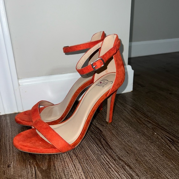 Orange velour 3 inch heels with ankle straps. Comfortable and work once. - Picture 2 of 5